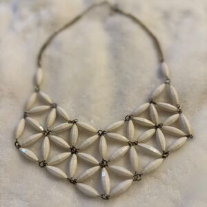 Statement Necklace White‎ Geometric Beaded Bib Collar Choker